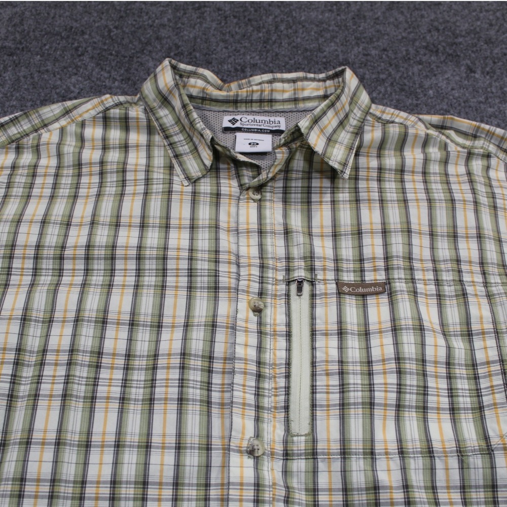 Columbia‎ Mens 2X Short Sleeve Plaid Button Down Shirt Green Yellow AX7670